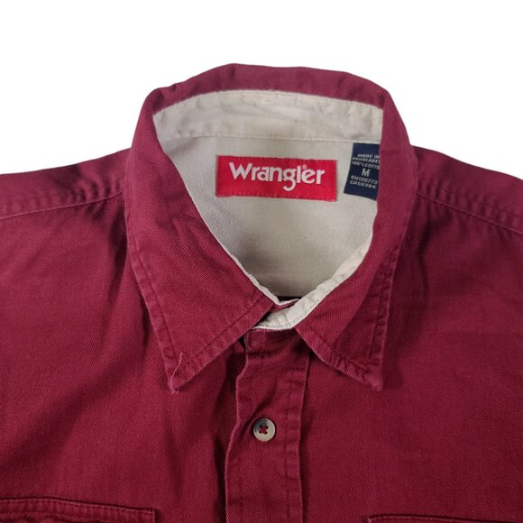 Wrangler Shirt Men Medium  Red Long Sleeve Button Snap Collared Mid Weight - Picture 3 of 8
